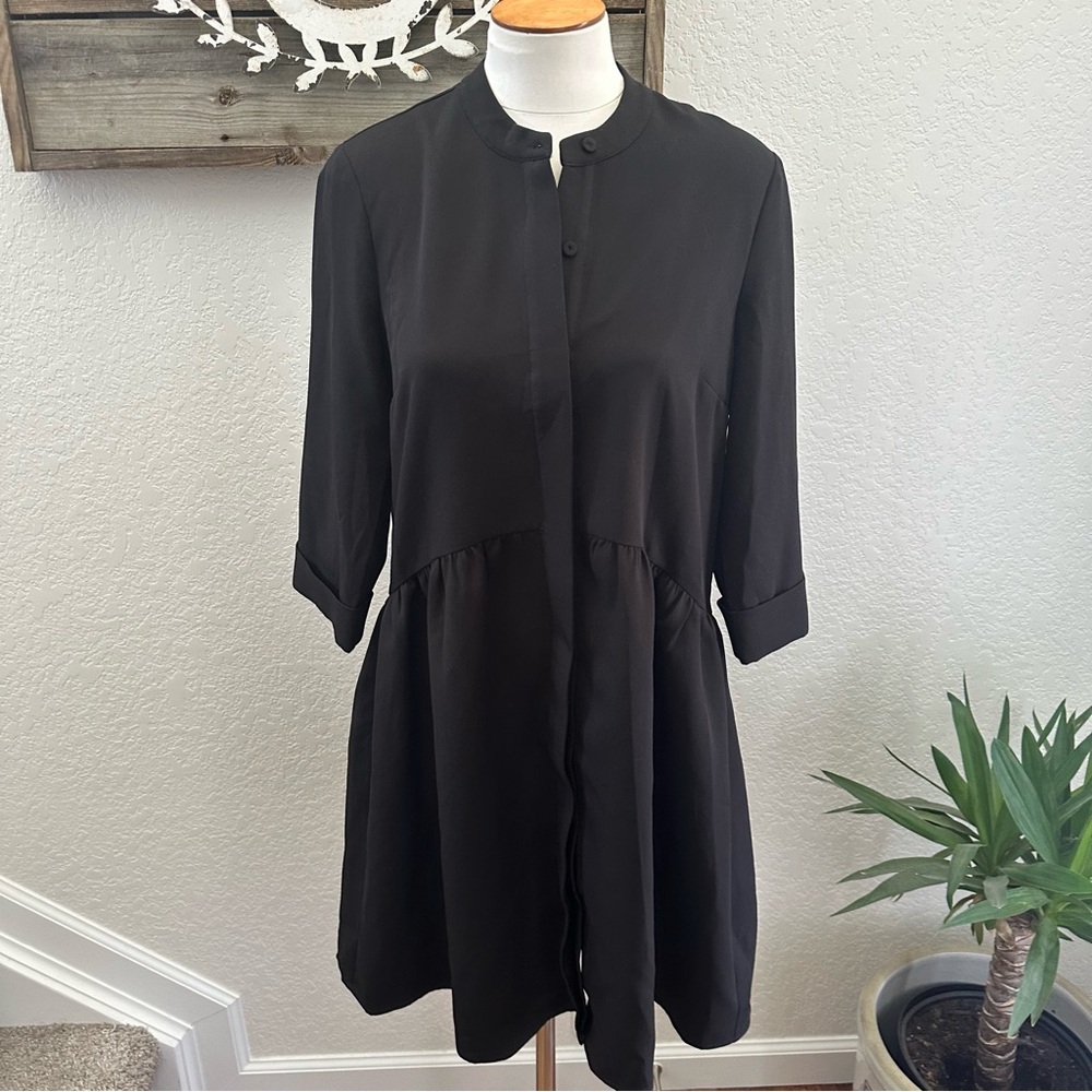 Tuckernuck Black Stretch Crepe Royal Shirt Dress Size S Mini Half Sleeve